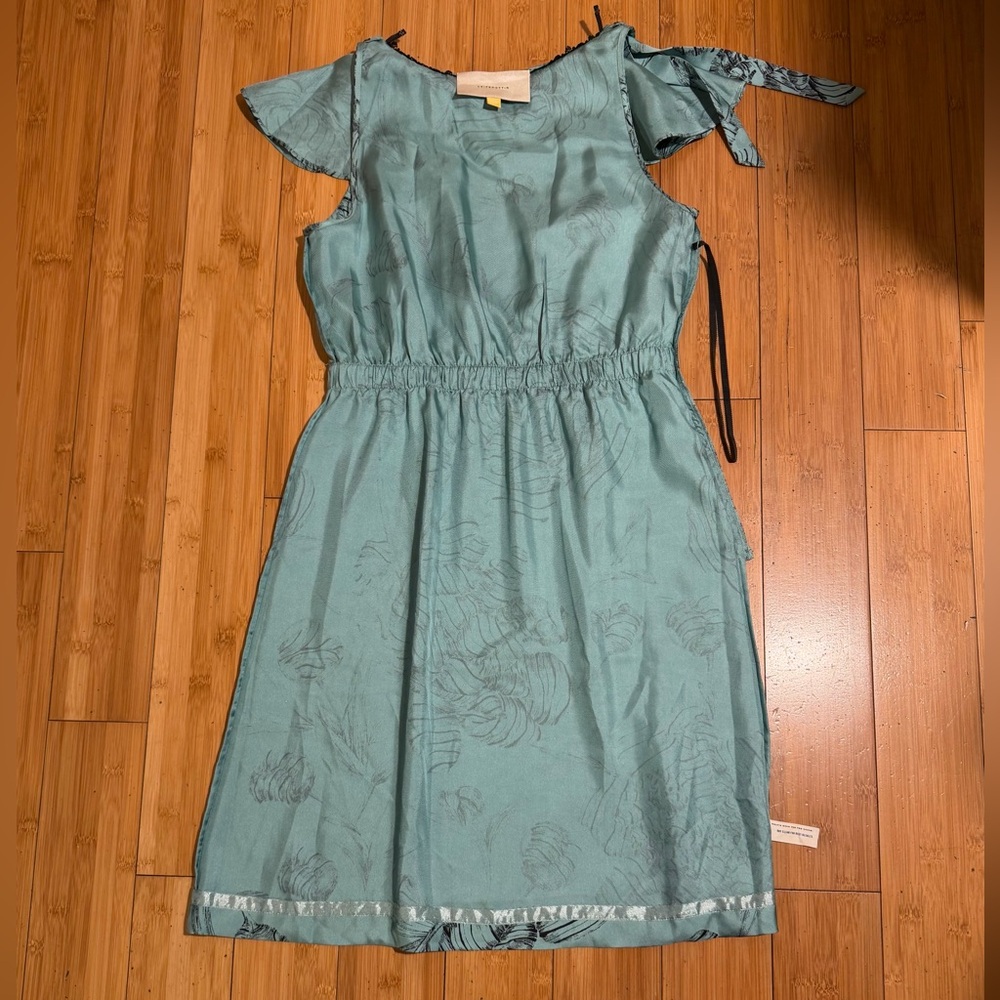 Anthropologie Leifsdottir Iskaldur Blue Floral Silk Dress Size 6 - Picture 6 of 14